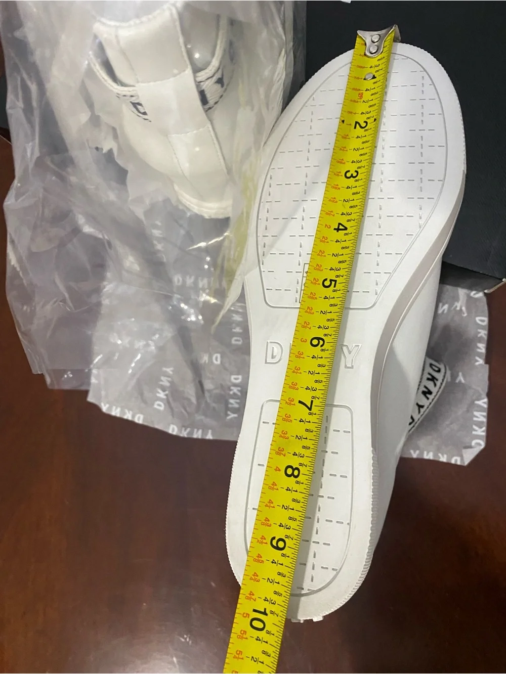 DKNY White Leather Wedge Sneaker Boot with Branded Strap